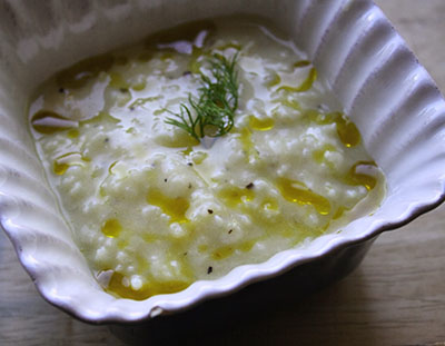 Avgelomono Soup with Olio Nuovo Baklouti Agrumato Olive Oil Drizzle