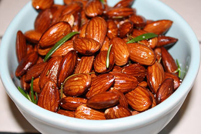 Local Almonds Slow Roasted in Organic Garlic Olive Oil with Fresh Rosemary