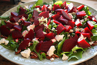 Roasted Beet Salad with Fresh Goat Cheese & Toasted Pecans